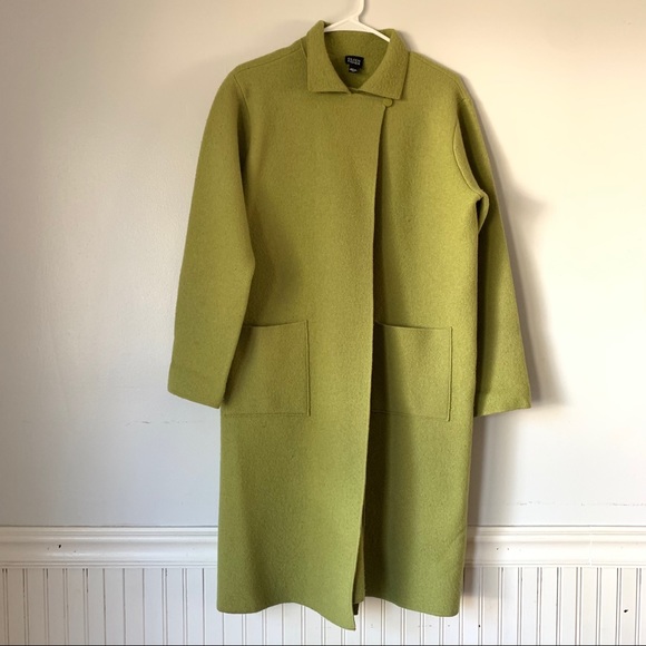 Eileen Fisher Jackets & Blazers - Eileen Fisher Neon Green Wool Long Trench Jacket
